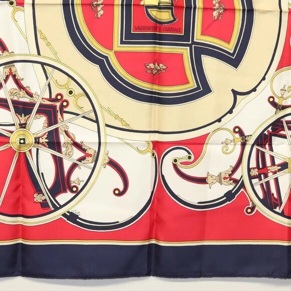 HERMES Carre 90 Scarf ""WASHINGTONS CARRIAGE"" Silk Navy Auth 133640 - Picture 6 of 14